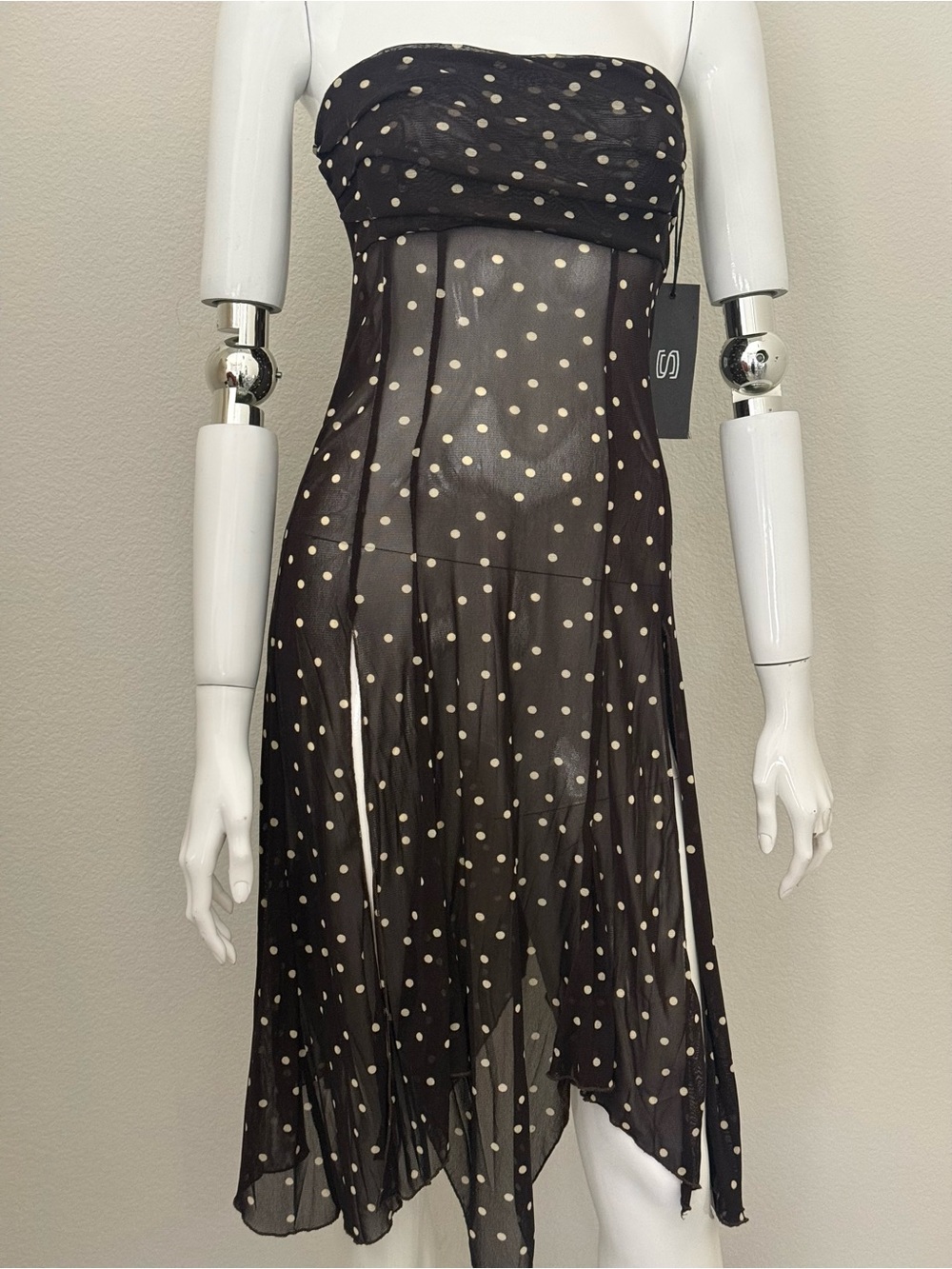 Strapless Dark Brown Polka Dot Midi Dress/Swim Cover Up